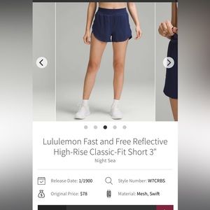 Lululemon fast and free shorts - night sea
